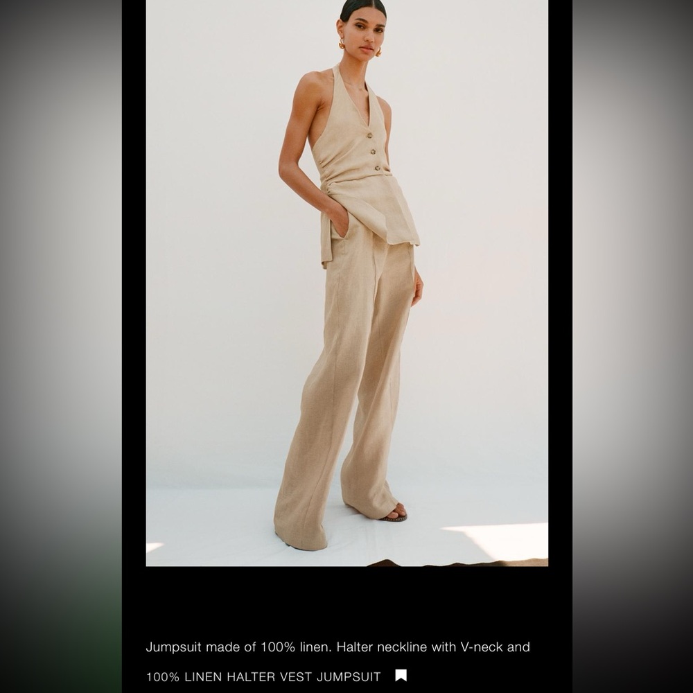 Zara 100% linen halter vest jumpsuit - Picture 4 of 8